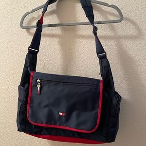 vintage Tommy Hilfiger nylon messenger bag in navy blue & red